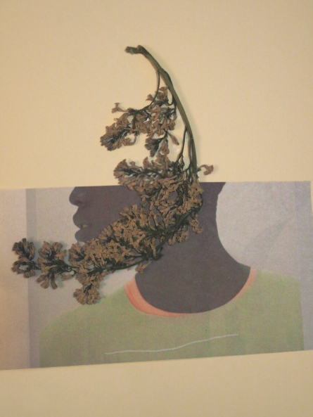 Collage, print media and dried flora. 9" x 12" 2014